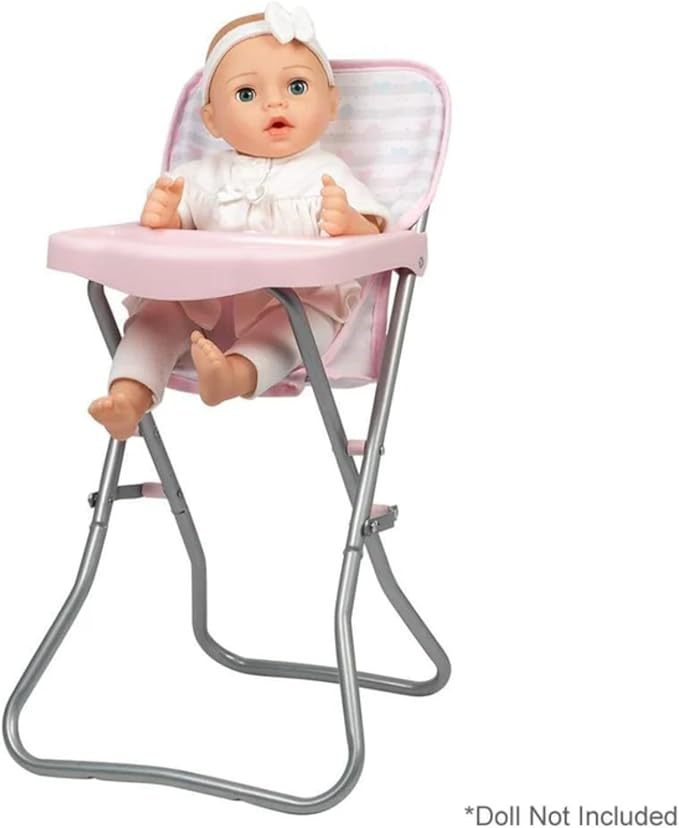 ADORA Durable Pastel Pink Hearts Baby Doll High Chair 20.5” Suits Most Stuffed Animals, Plush Toys, and Dolls up to 16 inches Birthday Gift for Ages 3+