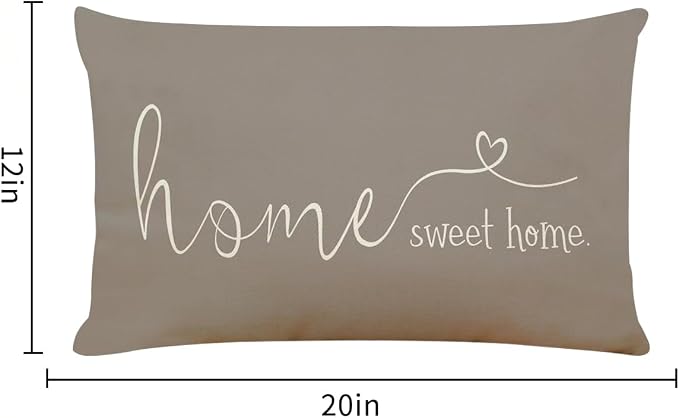 Home Sweet Home Quotes Farmhouse Pillow Covers, 12x20 Inch, Decorative Throw Pillow Case, Housewarming Gift, Grey