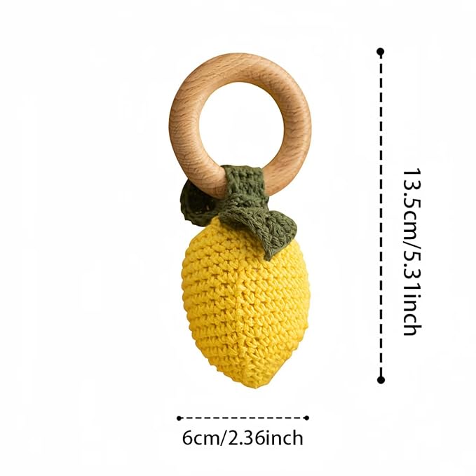 Wooden Baby Rattle Toys Stuffed Crochet Rattle with Teether Ring for Newborn Babies Fruit Wooden Teether Toy Infant Toddler Handcrafted Crochet Rattles Cute Shower Gifts for Boy and Girls