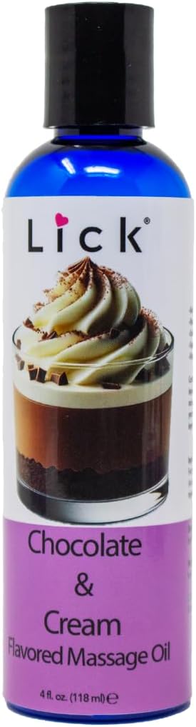 Lick Chocolate and Cream Massage Oil – Smooth Dessert-Inspired Edible Massage Oil with Almond Oil & Vitamin E, Luxurious Glide for Couples Massage, 4 oz