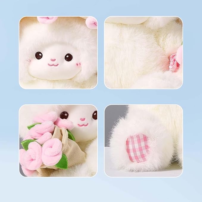 Baby Sheep Bouqet, Rose Bouquet Lamb Plush Toy, Hand Cute Stuffed Sheep with Flower, Emotional Support Animal Desk Decor, Soft Cuddly Pillow with Removable Hat (Blue,11.8 in)