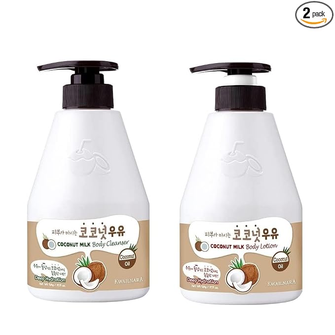 Kwailnara Coconut Milk Body Wash & Lotion Set (19.75 Oz Each) – 2-Piece Korean Skincare Duo for Hydrated & Silky Skin | Milk Protein, Royal Jelly & Restorative Coconut Extract | Paraben-Free