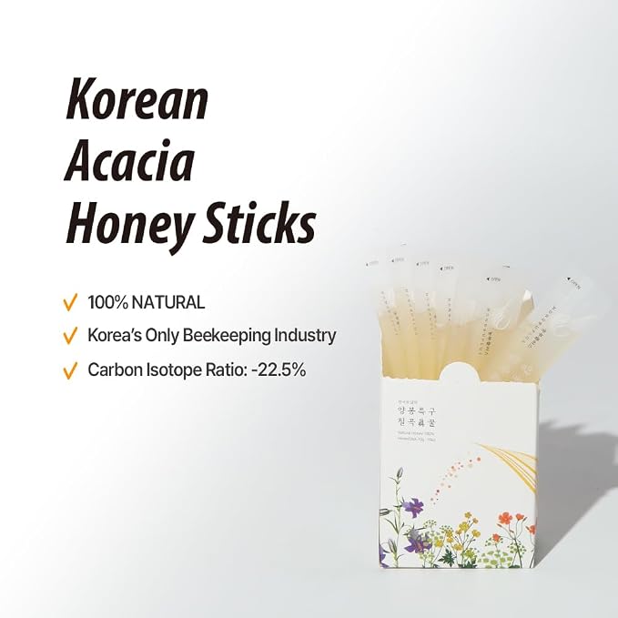 Korean Food Nongbu Plus Acacia Honey Sticks, Single-Serve 10g x 10 Pack | Pure Korean acacia honey in convenient single-serve sticks with mild floral sweetness for snacks, tea, or travel.