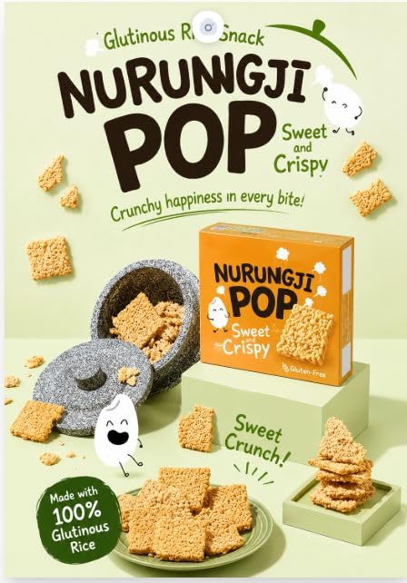 Korean Crispy Rice Snack, Spicy Puffed Rice Crackers, 4 Packs, 6.9 oz (74자) (Sweet & Toasty Roasted Rice Flavor)