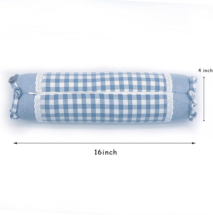 Buckwheat Neck Roll Pillow with Adjustable Fill – Cervical Bolster for Neck Lumbar Support, Cooling Cylinder Pillow for Side and Back Sleepers (16x4 inch, PlaidBlue)
