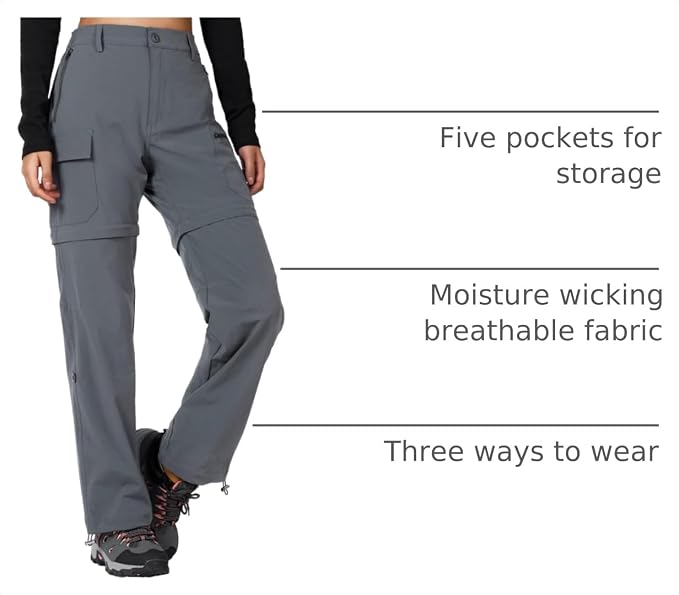 Cycorld Women's-Hiking-Pants-Convertible Quick-Dry-Stretch-Lightweight Zip-Off Outdoor Pants with 5 Deep Pockets