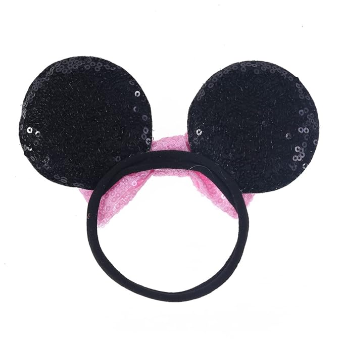 JIAHANG Mouse Ear Headband with Sequin Bow, Soft Elastic Hair Bow Hair Band, Party Headwear for Baby Girls Newborn Infant Toddlers, kids, Gilrs