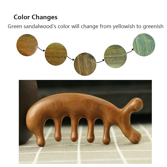 SAEEYCUE Authentic Green Sandalwood Comb Gua Sha Scraping Scalp Massager Head Head, Neck, Hands and Legs (B)