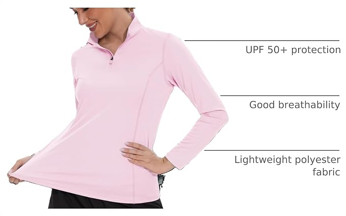 TACVASEN Women's Quarter Zip Pullover Golf Shirts UPF 50+ Long Sleeve Sun Shirts UV Protection Workout Tops