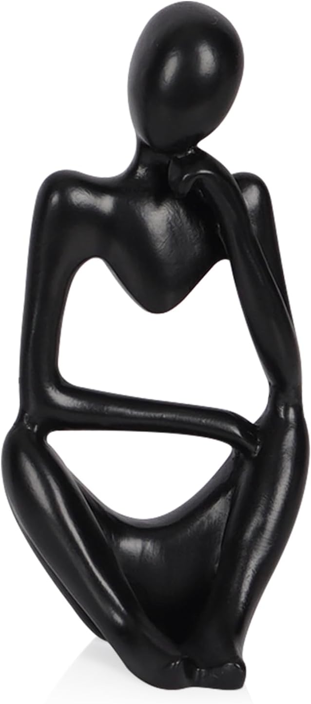 Sandstone Resin Thinker Statue Style Abstract Sculpture, Black, Right | Small Statue Collectible Figurines, Modern Aesthetic Ornament for Home Office Bookshelf Desktop Coffee Table Decor