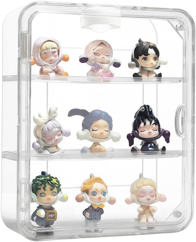 Clear Acrylic Display Case with Light, 3 Tiers Clear Display Case for Figures, Acrylic Storage Organizers Box with Magnetic Door, Wall-Mounted Dustproof Showcase for Collectibles Action Figure
