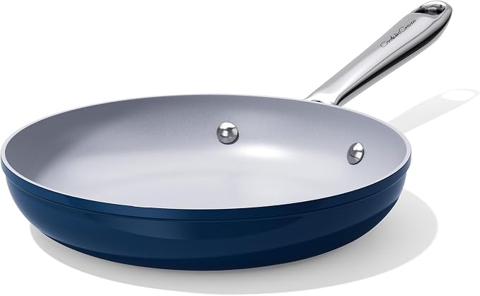 CookinCraze Premium Ceramic Frying Pan, 8 Inch Nonstick Egg Skillet | for Healthy Cooking PFAS & PTFE Free Induction Compatible, Oven Safe up to 500°F, Stay-Cool Stainless Steel Handle, Navy Blue