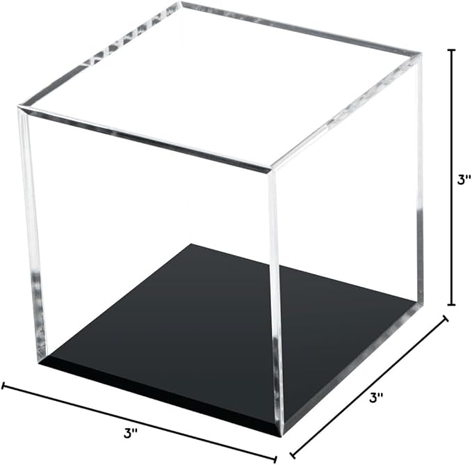 Clear Acrylic Boxes for Collectibles Display, Removable Countertop Storage Box Cube Organizer Stand Riser, Dustproof Protection Showcase for Crystals Minerals Slab Fossil Coral, 3x3x3Inch