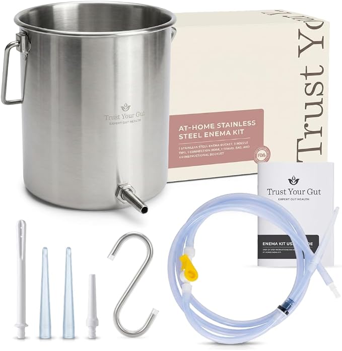 Trust Your Gut Coffee Enema Kit, Stainless Steel Colon Cleansing Enema Bucket Kit, Home Colonic Cleanse & Detox, Durable, Reusable, Hygienic – 2 Qt