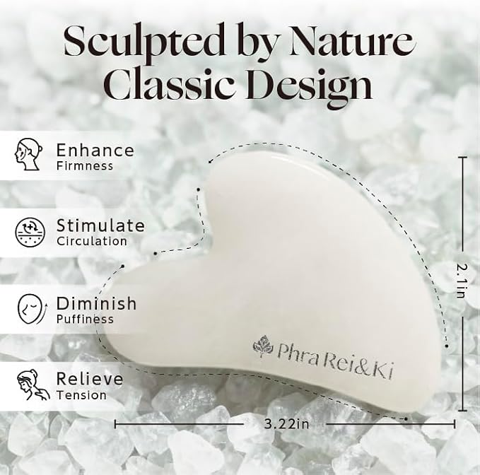 Phra Rei&Ki] Gua Sha Facial Tools, Customed Natural Jade Stone, Gua Sha Tool for Face, Manual Massage Tool for Jawline Sculpting, Puffiness Reducing and Face Lifting, Massager for Skin-Care