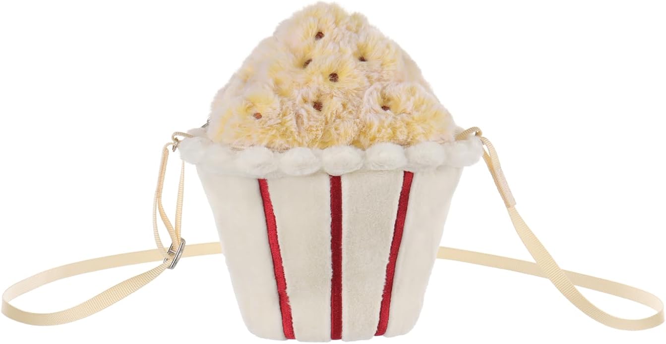 Apricot Lamb Caramel Popcorn Plush Shoulder Bag for Kids, Teen Girls Boys, Fashion Handbags, 9 Inches