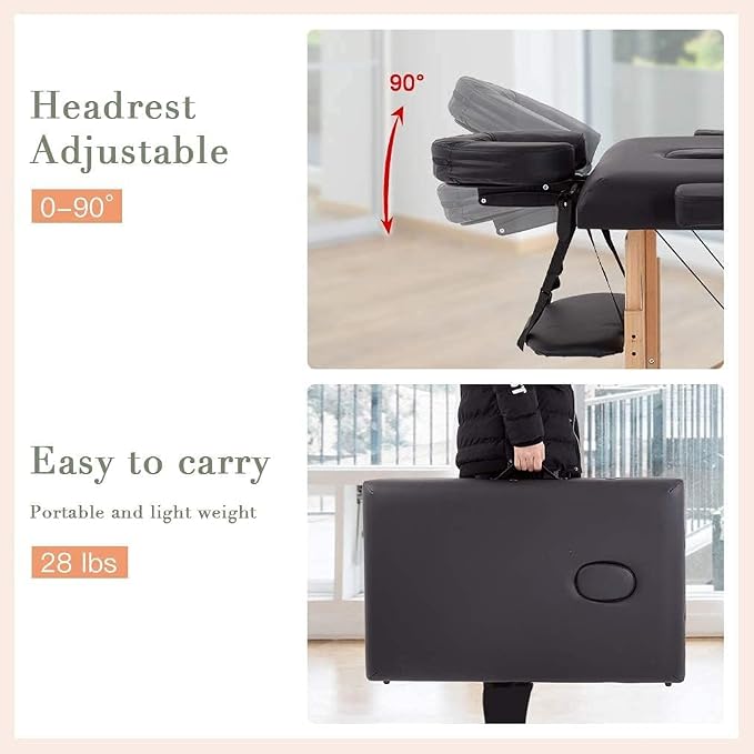 BestMassage Massage Bed Portable Massage Table 2 Folding Lash Bed Height Adjustable 24 Inch Wide Spa Table with Non-Woven Bag for Spa Footmassage Facial CareSpa Tattoo