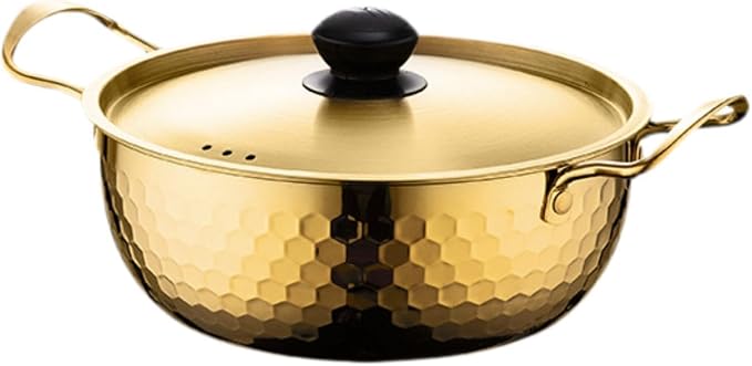 Korea Ramen Pot Stockpot Practical Stainless Steel with Lid Soup Pot Saucepan for Backyard Parties Hiking Picnic Pasta Curry, 18cm Gold