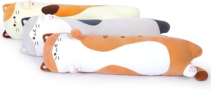Long Plush Toy Cat Pillow Cute Plush Cat Toy Doll Stuffed Animal Cat Hugging Pillow for Sleeping Gift for Kids and Girls(Beige,70cm/27.6in)