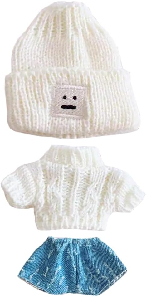 niannyyhouse 10cm-15cm Plush Doll Clothes Hat Sweater Jeans Compatible with 17cm Labubu Doll Dress Up (a1)