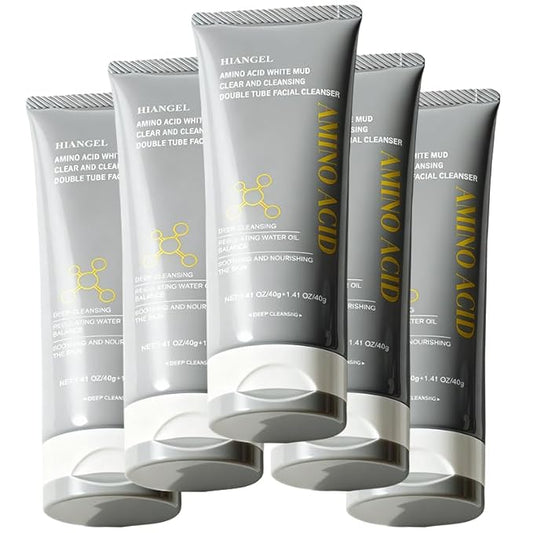 Dual-Tube Facial Cleanser, Amino Acid & Clay Face Wash for Oily Sensitive Skin, 2-in-1 Deep Pore Foam for Oil Control & Blackheads, Makeup Remover
