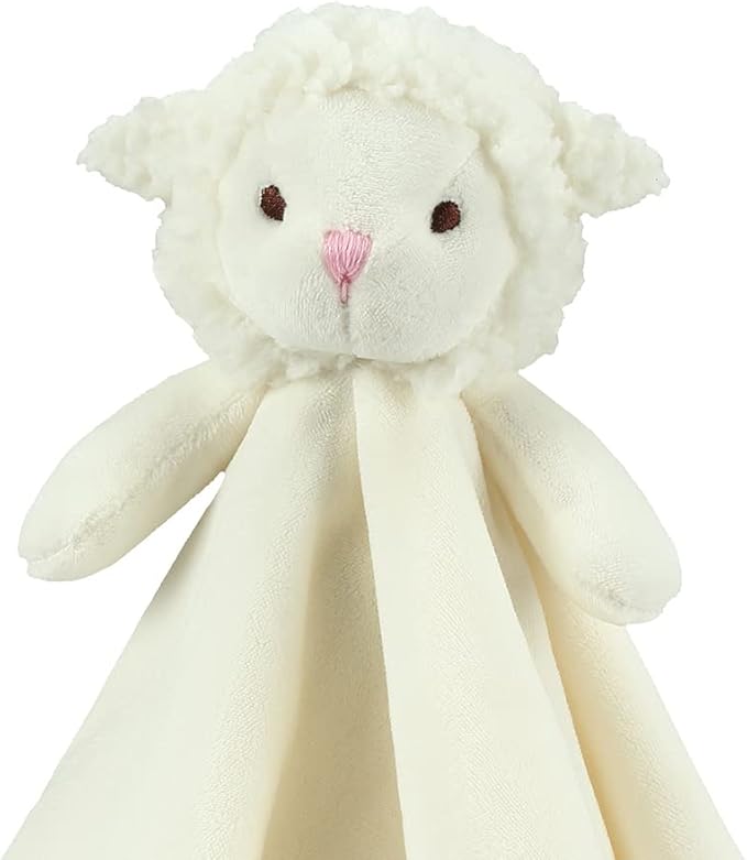 CREVENT Cozy Plush Baby Security Blanket Loveys for Baby Girls Boys, Minky Front and Back with Animal Face (Ivory Sheep)