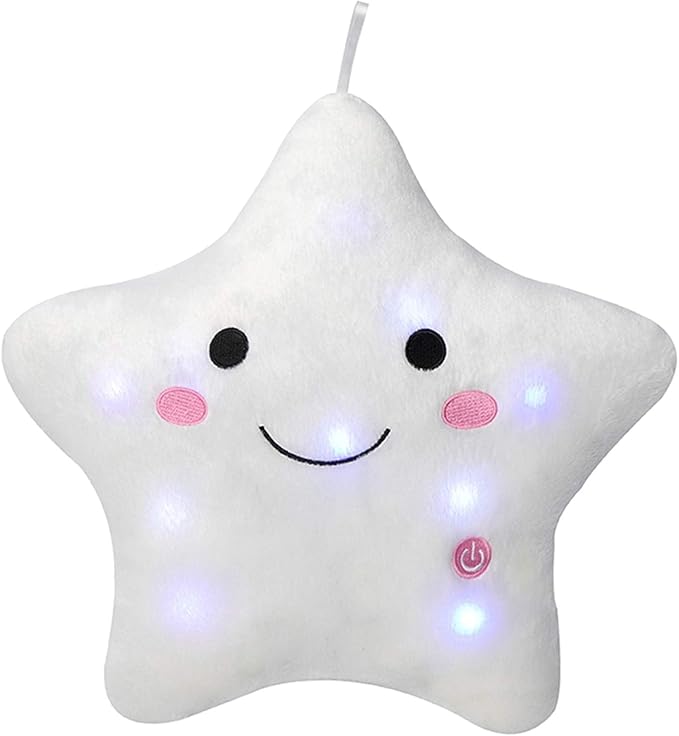DearSun 13''Creative Twinkle Star Colorful Night Light Plush Pillows Light up Night Stuffed Toys Perfect for Birthday Christmas Holiday Valentines (White)