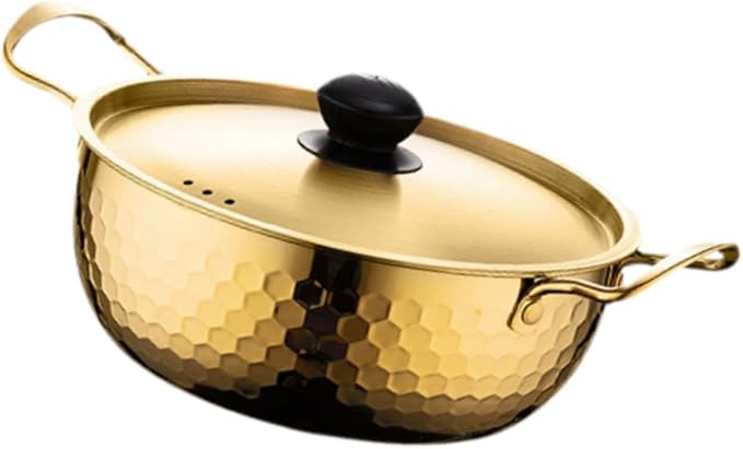 Korea Ramen Pot Stockpot Practical Stainless Steel with Lid Soup Pot Saucepan for Backyard Parties Hiking Picnic Pasta Curry, 18cm Gold