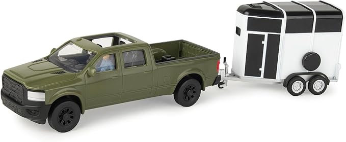 Agriculture 1/32 Green Pickup Truck with Horse Trailer & Figures 47599