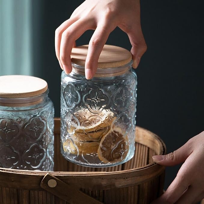 Glass Jar with Lid, 23.7 oz Decorative Mason Jar, Coffee Canister | Glass Storage Container with Lid, Airtight Kitchen Canister for Coffee, Tea, Sugar, Candy, Cute Jar