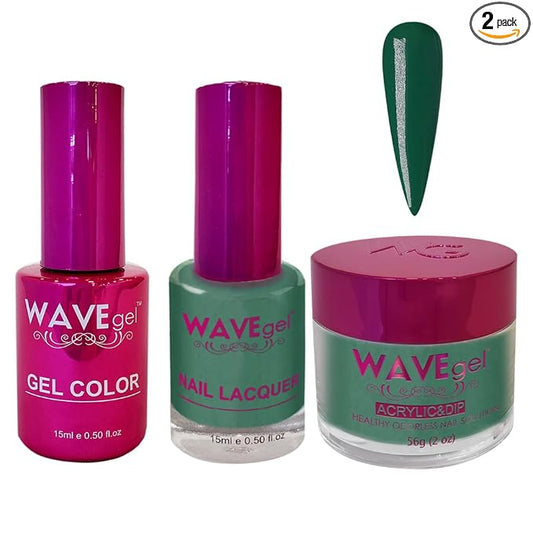 WAVEGEL Soak-Off Gel, Nail Lacquer & Acrylic/Dip Powder Matching Set - Princess Collection - #57 Dark Emerald