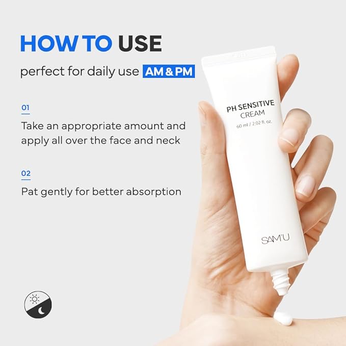 SAM'U PH Sensitive Cream– Face Moisturizer with Ceramide, Hyaluronic Acid & Allantoin & Centella, Long-lasting Hydration, Quick Absorbing Formula, Hypoallergenic Korean Skin Care 2.02 Fl Oz