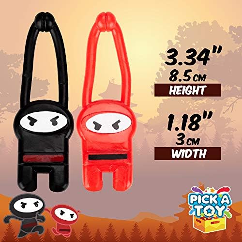 PICK A TOY Stretchy Flying Ninjas 24-Pieces, Slingshot Toys for Boys and Girls, Easter Egg Filler, Karate Birthday Goodie Bags Stuffer and Ninja Party Favors Supplies