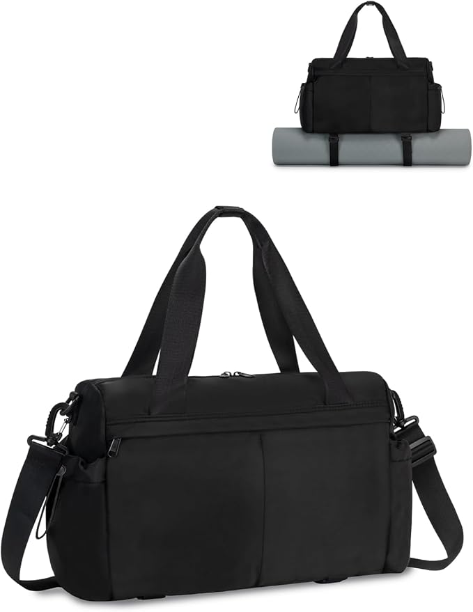 Small Gym Bag, Mini Gym Bag for Women with Yoga Mat Holder and Wet Compartment, Cute Small Yoga Mat Bag with Water Bottle Pocket for Workout Dance, Black