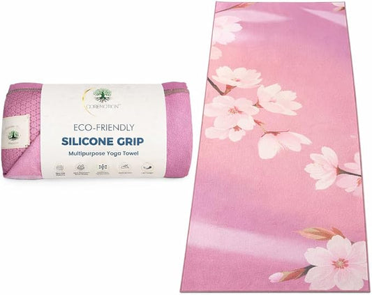 COREMOTION Hot Yoga Mat Towel (72'' x 26.5'’) – Lightweight Multipurpose Yoga Towel with Non-Slip Silicone Grip, Quick-Dry & Sweat Absorbent for Women - Pilates, Gym, Indoor & Outdoor Workouts
