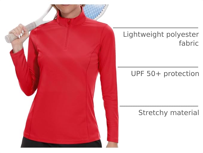 TACVASEN Women's Quarter Zip Pullover Golf Shirts UPF 50+ Long Sleeve Sun Shirts UV Protection Workout Tops