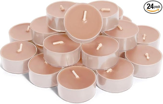 DEYBBY Natural Velvet Wood Scented Soy Wax Tealight Candles Bulk, Aromatherapy Luxury Tea Candle Set of 24-4 Hour Burning Great Gift