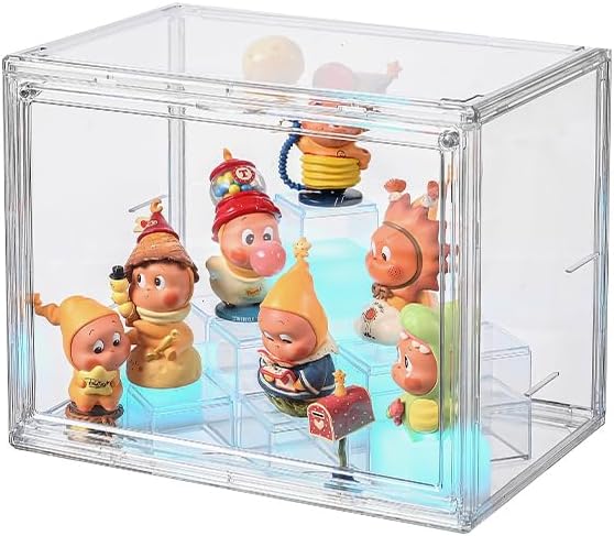Clear Display Case with Lights, Acrylic Storage Organizers Box with Magnetic Door, Acrylic Dustproof Showcase for Collectibles Action Figure(1, Clear Medium)