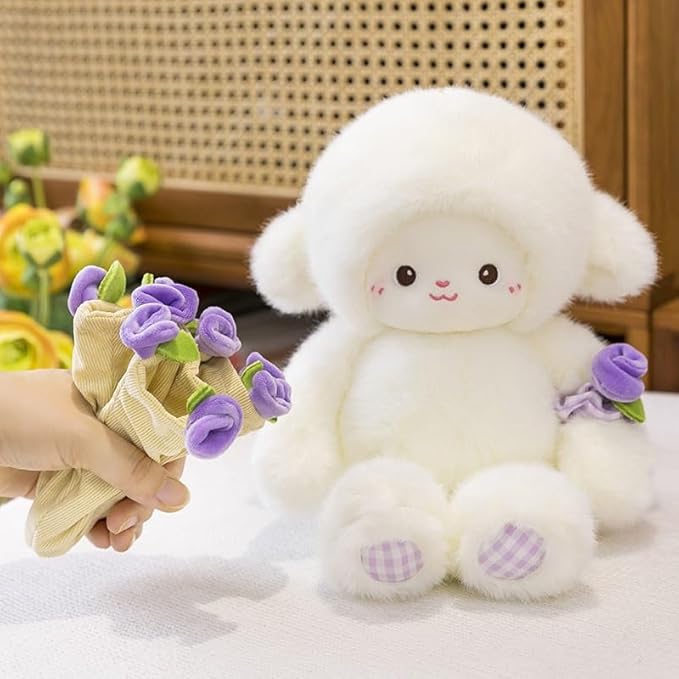 Baby Sheep Bouquet, 11.8IN Rose Baby Sheep Bouqet Plush Toy with Removable Hat Turn into a Bouquet, Hand-Flower Cute Sheeps Stuffed Lamb Plush Toy for Home Bedroom Decor, Holiday Birthday Gifts(#C)