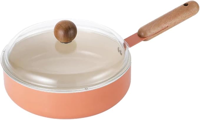 Neoflam Atelier 9.5-Inch Nonstick Stir Frying Wok with Glass Lid, Healthy Cooking Non Stick Ceramic Coating Skillet with Wood Handle, Induction Compatible Multi Pan, Made in Korea