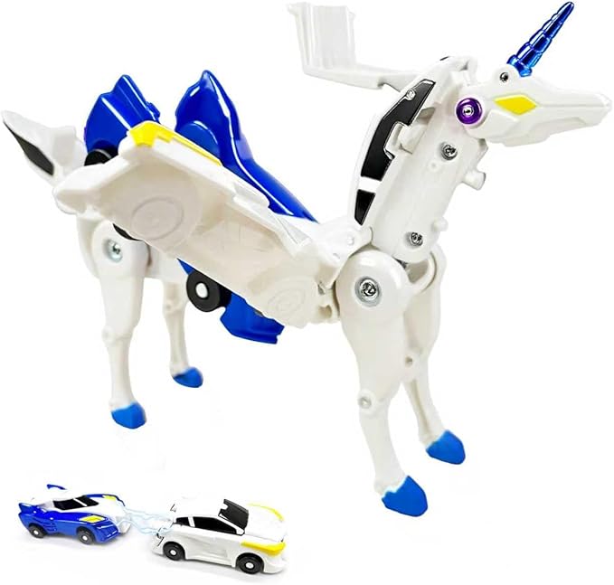 Collision Transforming Unicorn Car Toy – 2 Magnetic Cars Crash & Transform into Unicorn Robot Toys – Fun Gift for Boys & Girls, Birthday & Christmas