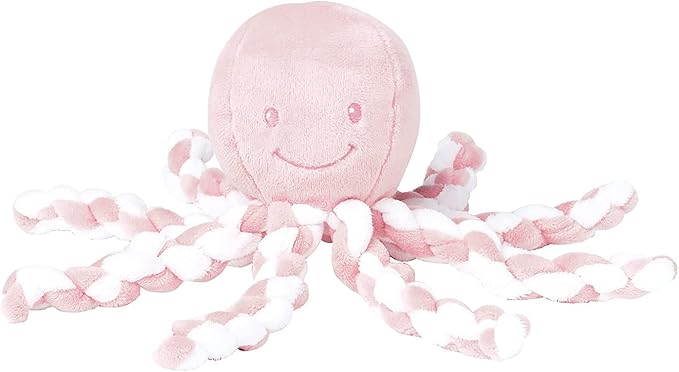 Nattou Plush Octopus Lapidou, Cuddly Stuffed Soft Toy, Machine Washable, 100% Polyester, 25 cm, Light Pink & White