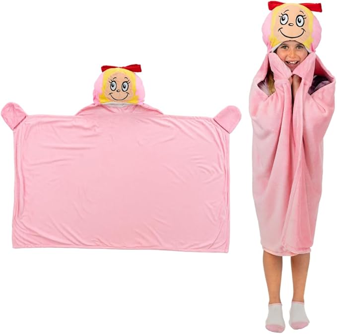 Dr. Seuss The Grinch Cindy Lou Hooded Throw - Kids Holiday Christmas Bedding Super Soft Throw Blanket - 30 in x 50 in, (Officially Licensed Product) by Franco
