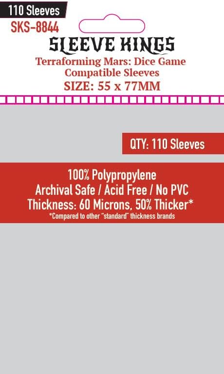 Sleeve Kings Terraforming Mars: Dice Game Compatible Card Sleeves – 110 Pack, 55 x 77 mm, Extra Clear 60 Micron Polypropylene, Acid-Free, PVC-Free – SKS-8844