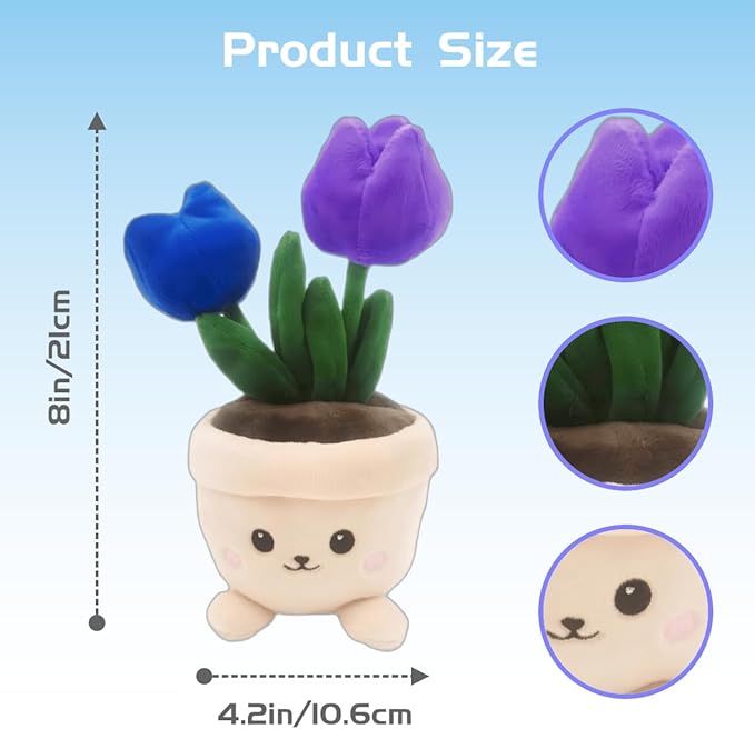 Stuffed Plant Plush Toy, Happy Face Flower Plushies Plant Pillow Decorationr with Natural Scent, Adorable Stuffed Flower for Christmas Horror Plush Halloween(Purple Tulip)