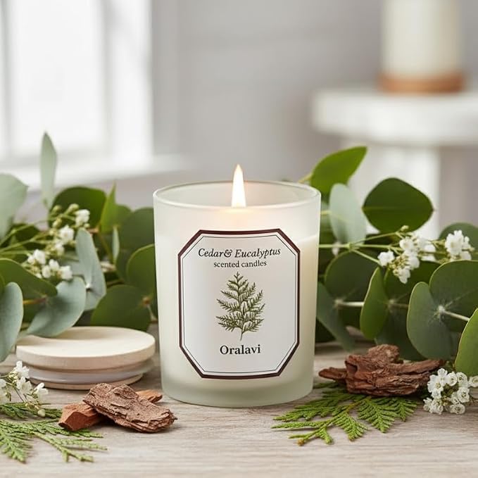 Cedar Eucalyptus Scented Candles for Home, Non-Toxic Soy Wax 16oz Aromatherapy Candle Gifts,Highly Scented & Long Lasting Cedar Candle for Home Relaxation|Stress Relief|Mediation|Spa