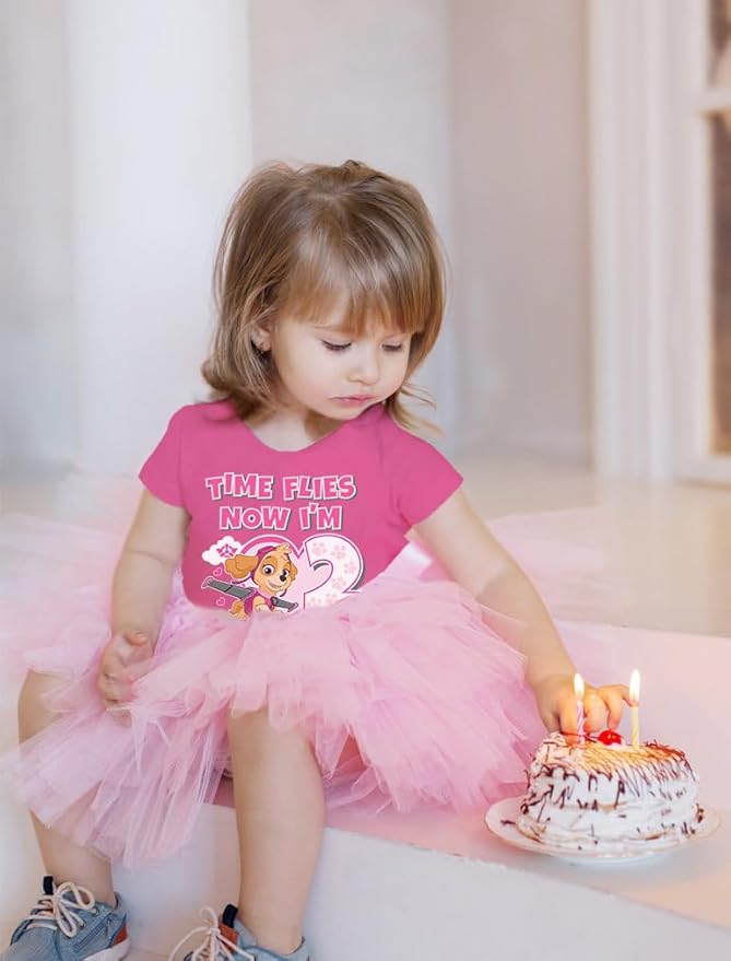 Paw Patrol Skye 2nd Birthday Girl Shirt for Toddlers - Time Flies I'm 2 Tee for Two-Year-Old Girls