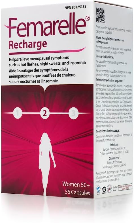 Femarelle® Recharge – Menopause Supplement for Women - Clinically Proven Menopause Relief - Hot Flashes, Night Sweats, Sleep & Libido Support Within 1st Month, Gluten-Free, GMO-Free & Hormone Free