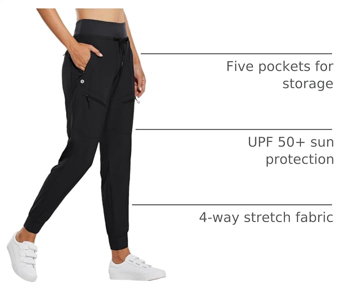 baleaf Womens Lightweight Hiking Pants Water Resistant Quick Dry Joggers with 5 Zipper Pockets UPF 50+ for Travel Hiking