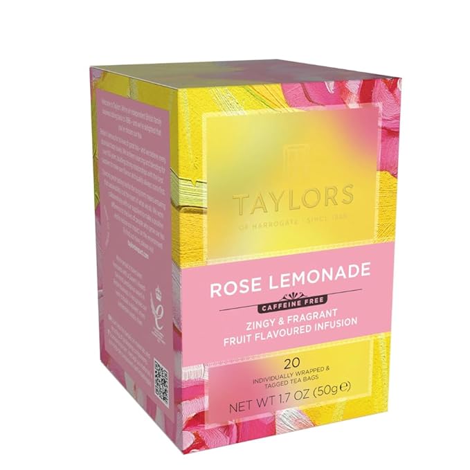 Taylors of Harrogate Rose Lemonade Infusion Individually Wrapped Bags, 20 Count (Pack of 1), Zingy, Refreshing and Fragrant, Caffeine-Free, Enjoy Hot or Iced, 20 Teabags